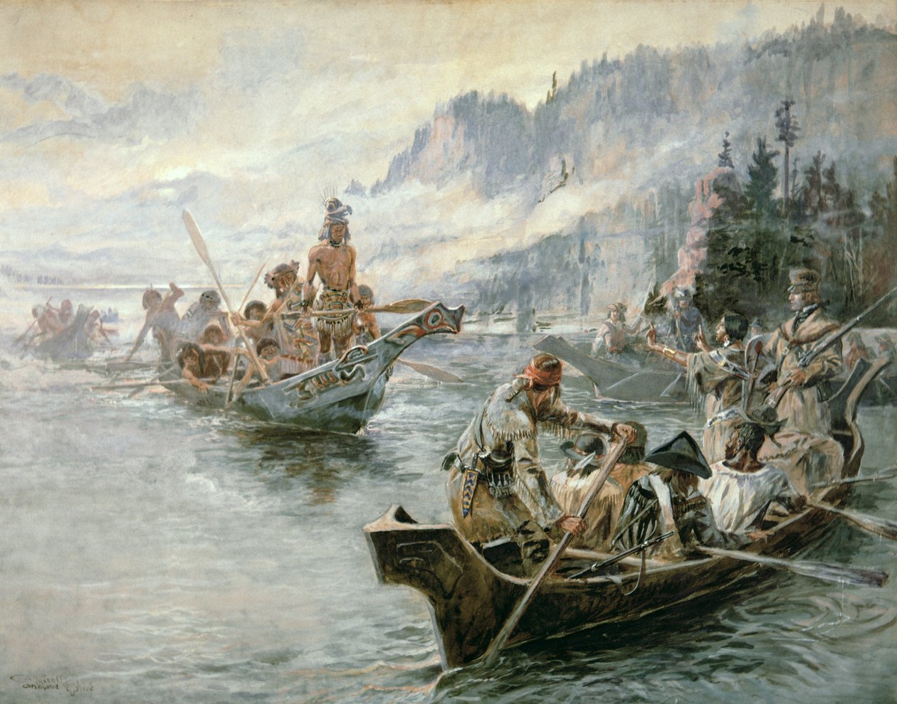Lewis i Clark na rzece Lower Columbia autorstwa Charles Marion Russell