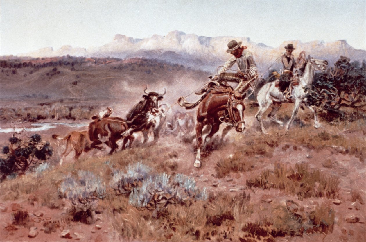 Obława po muszli (olej na płótnie) autorstwa Charles Marion Russell