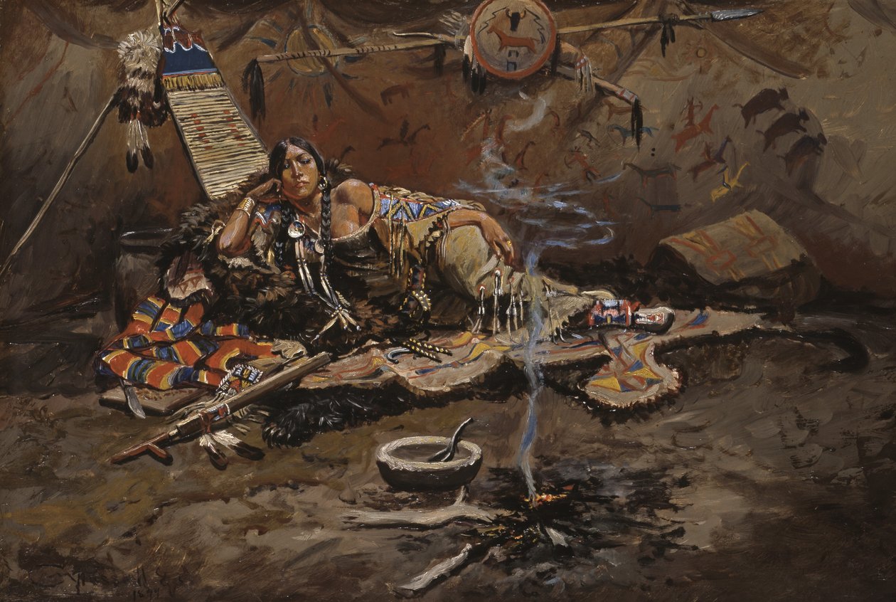 Waiting And Mad (olej na pokładzie zamontowany na masonicie) autorstwa Charles Marion Russell