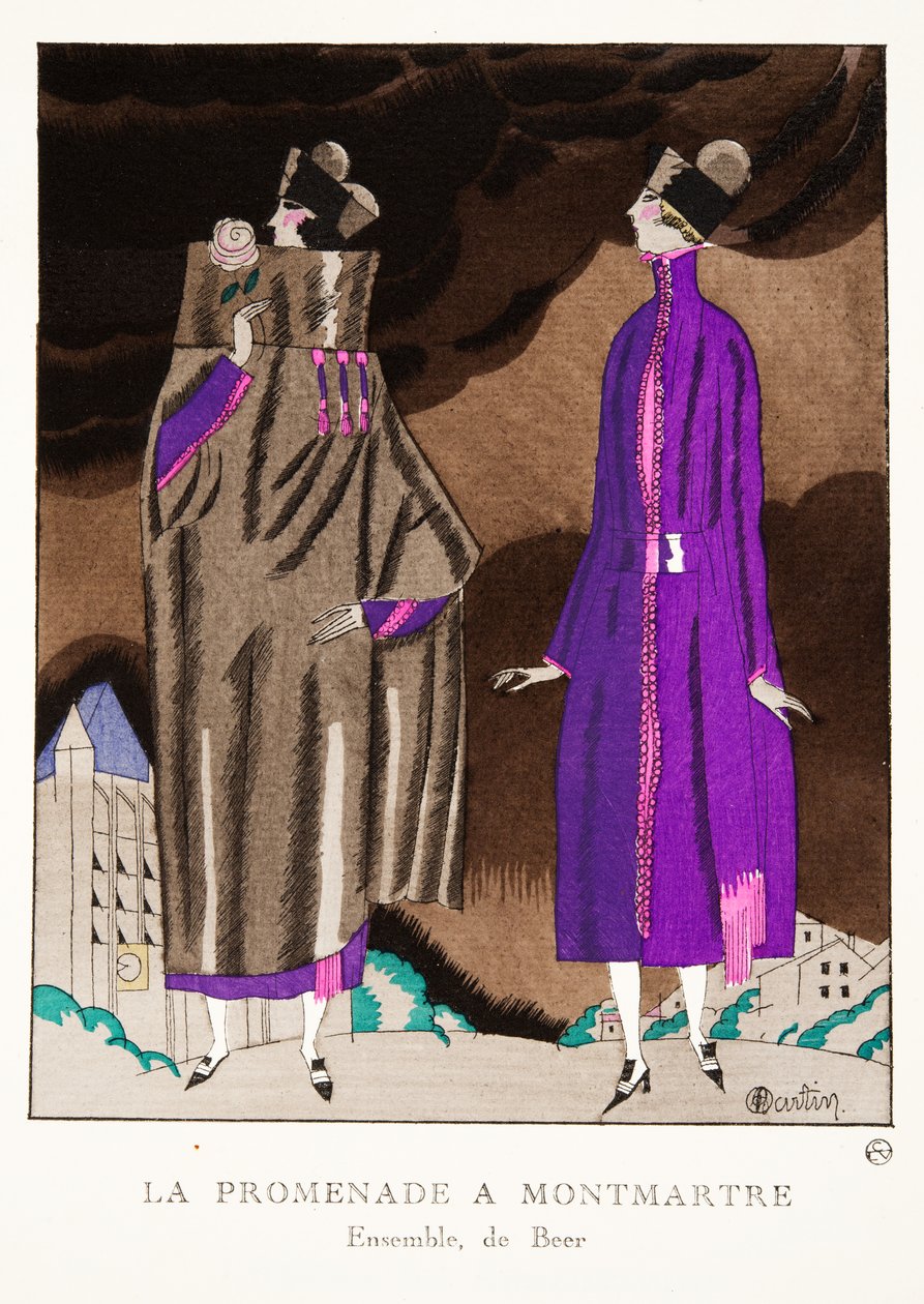 La Promenade a Montmartre, z kolekcji Fashion Plates, 1920 (odbitka w pochoirze) autorstwa Charles Martin
