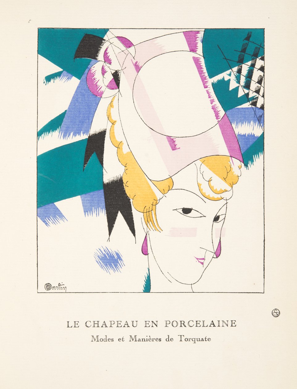 Le Chapeau en Porcelaine, from a Collection of Fashion Plates, 1920 (pochoir print) autorstwa Charles Martin