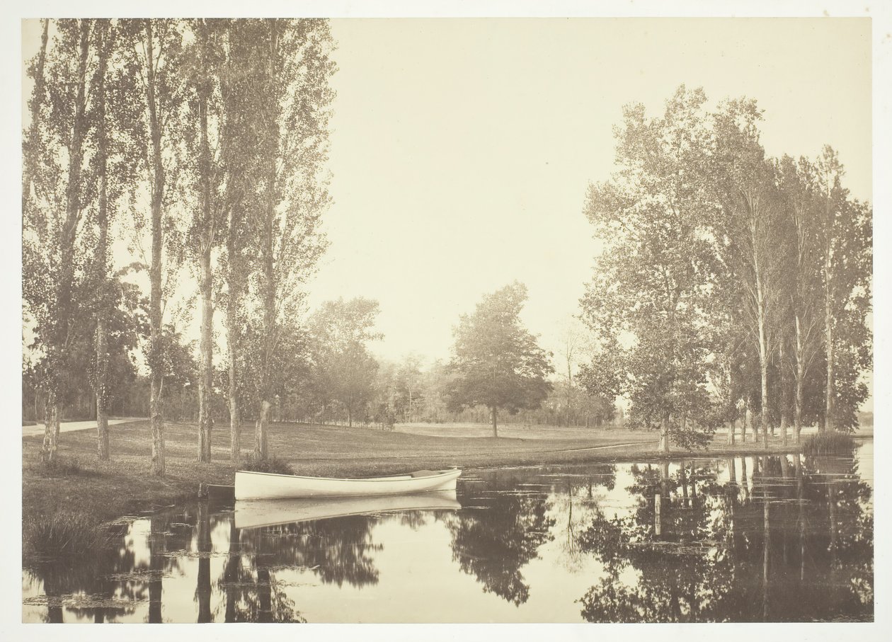 Bez tytułu, ok. 1850. [Łódź na jeziorze w Bois de Boulogne, park w Paryżu]. autorstwa Charles Marville
