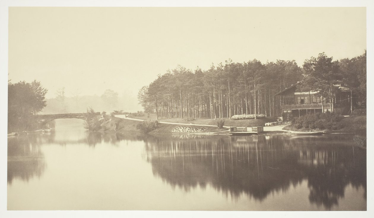 Bez tytułu, ok. 1850. [Most i schronisko w Bois de Boulogne, park w Paryżu]. autorstwa Charles Marville
