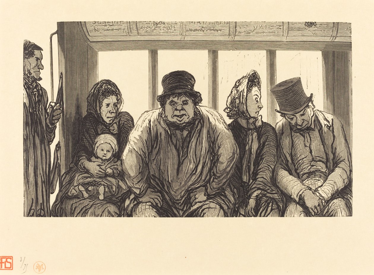 Wnętrze omnibusa autorstwa Charles Maurand after Honoré Daumier