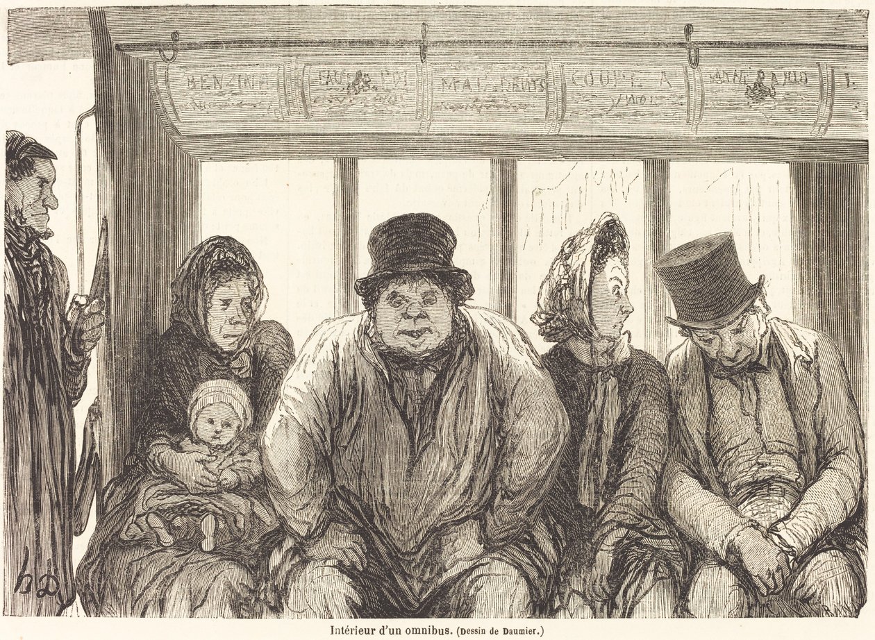 Wnętrze omnibusa [dolna połowa] autorstwa Charles Maurand after Honoré Daumier