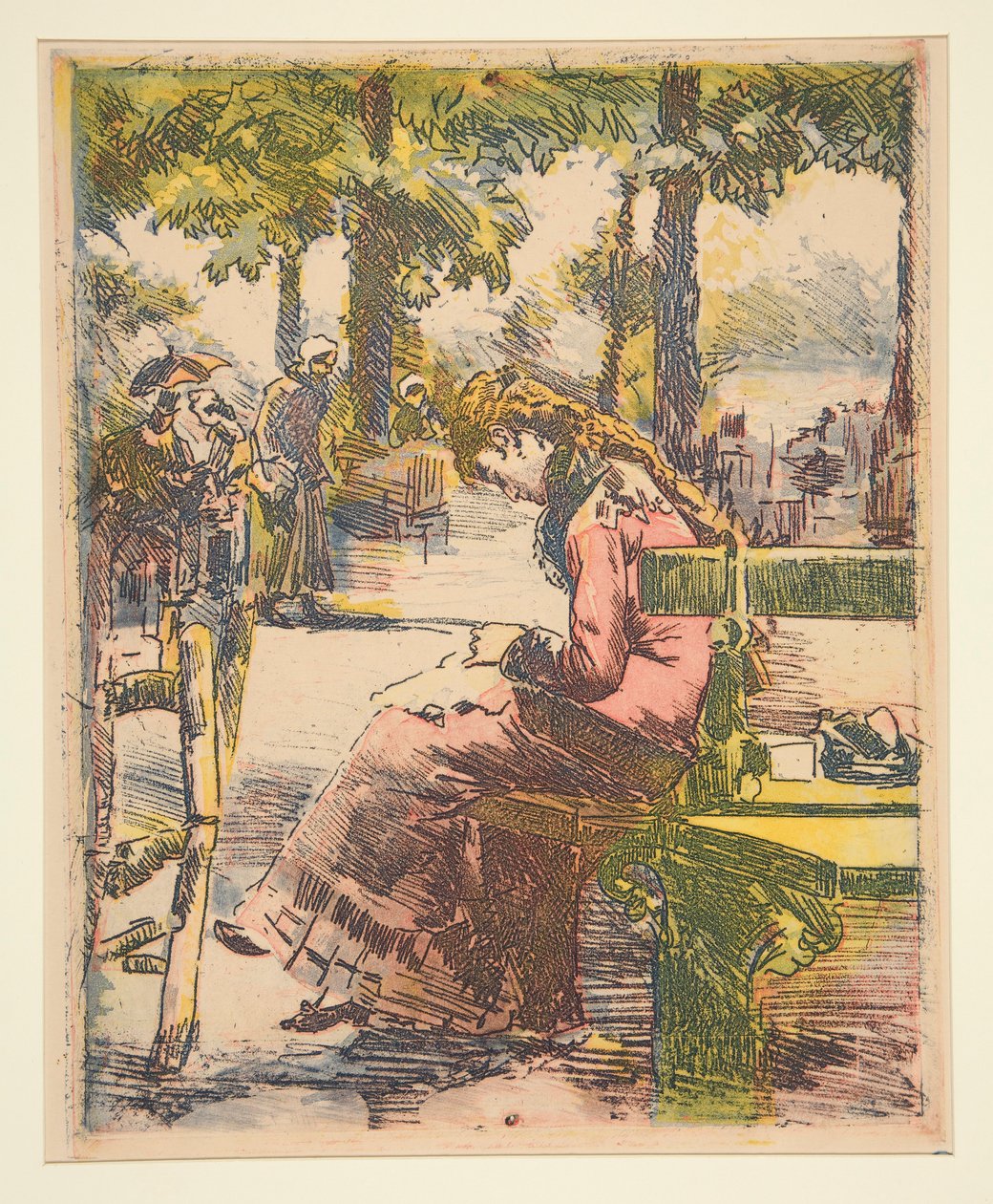 Młoda dziewczyna na ławce, szycie autorstwa Charles Maurin