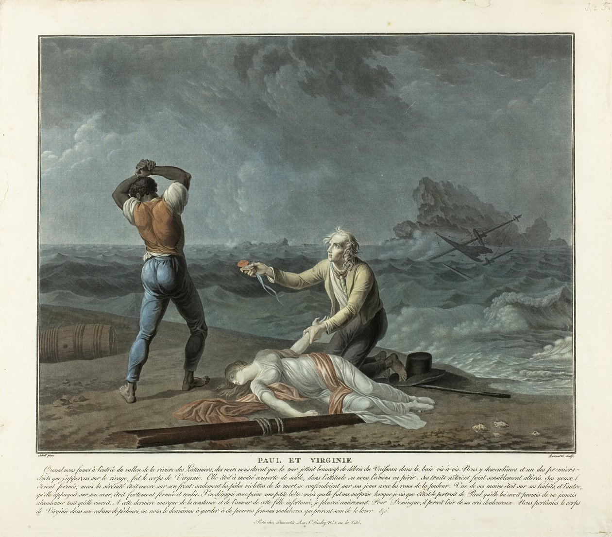 Znalezienie ciała Virginie, płyta 5 z Paul et Virginie autorstwa Charles Melchior Descourtis