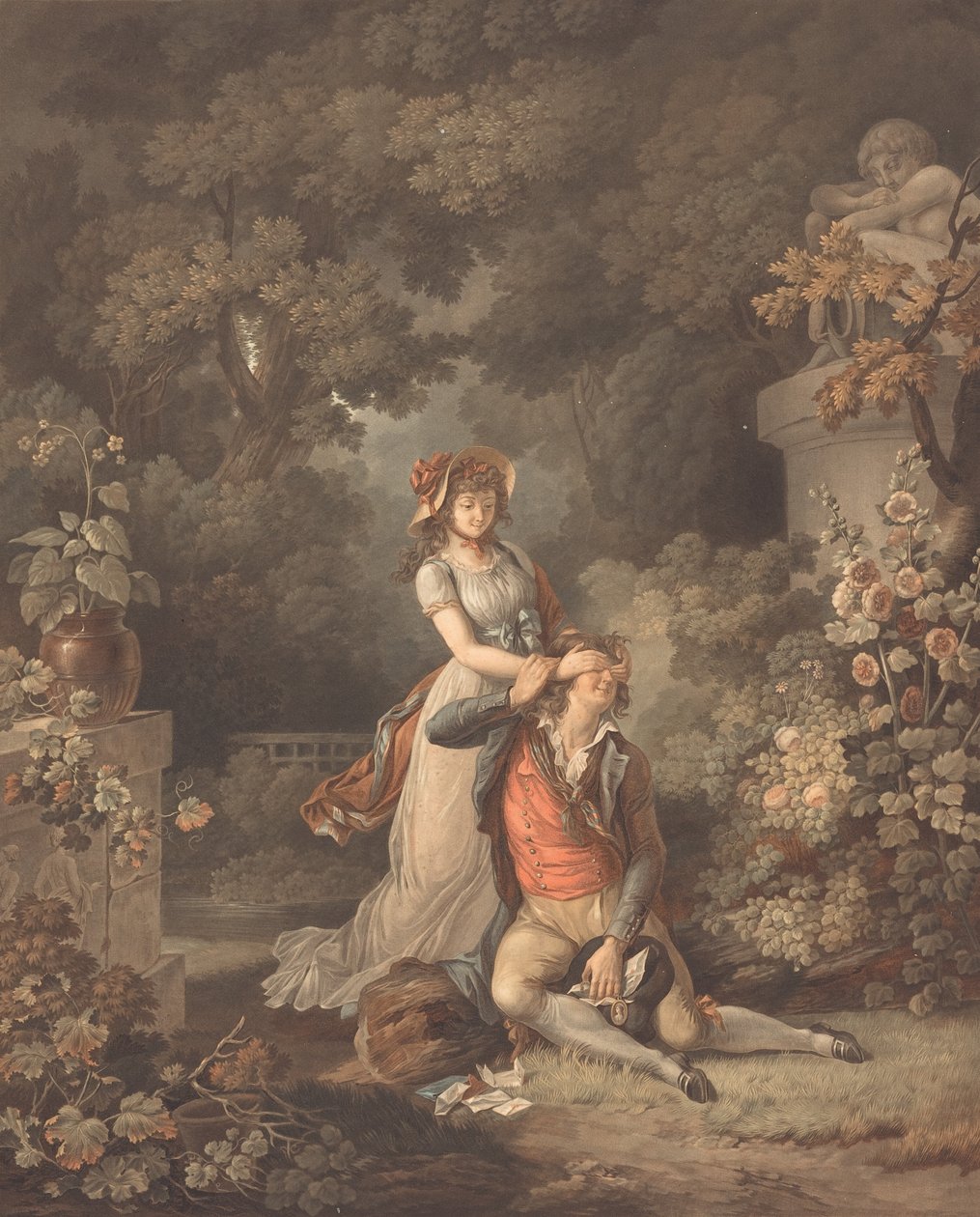 Zaskoczony kochanek. autorstwa Charles Melchior Descourtis