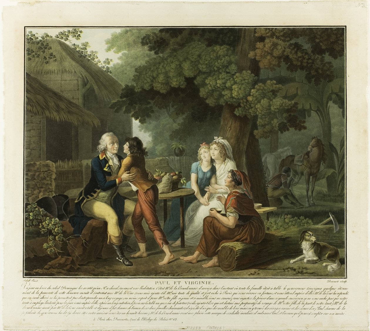 Przybycie Monsieur de la Bourdonnais, płyta 3 z Paul et Virginie autorstwa Charles Melchior Descourtis