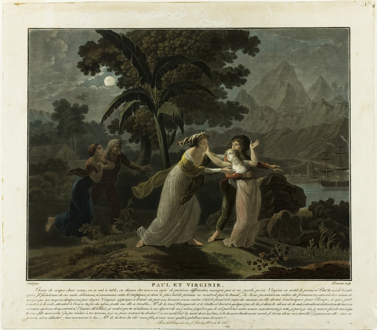 Odlot, płyta 4 z Paul et Virginie autorstwa Charles Melchior Descourtis