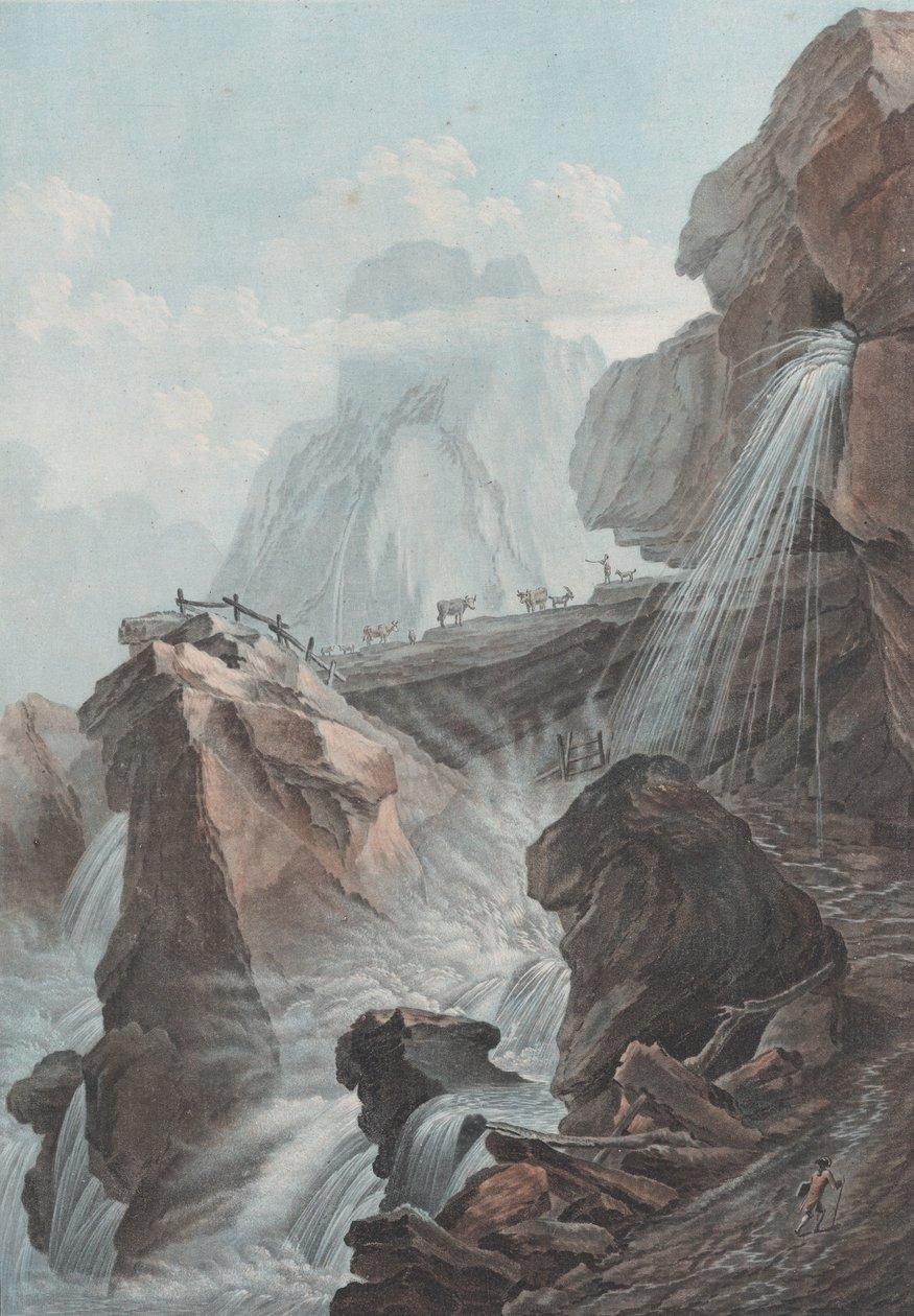 Widok na wodospad potoku Gelten, 1785. autorstwa Charles Melchior Descourtis