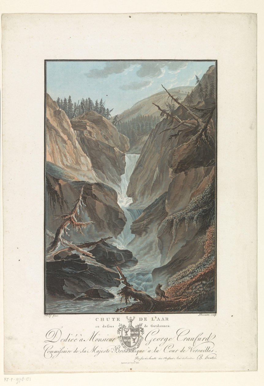 Waterval z rzeki Aare Upadek Aare nad Gutdannen (tytuł na obiekcie) Niezwykłe widoki na góry Szwajcarii (tytuł serii) autorstwa Charles Melchior Descourtis
