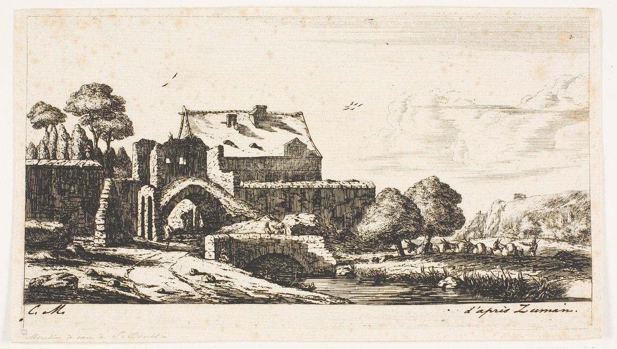 Młyn wodny w pobliżu Saint-Denis autorstwa Charles Meryon