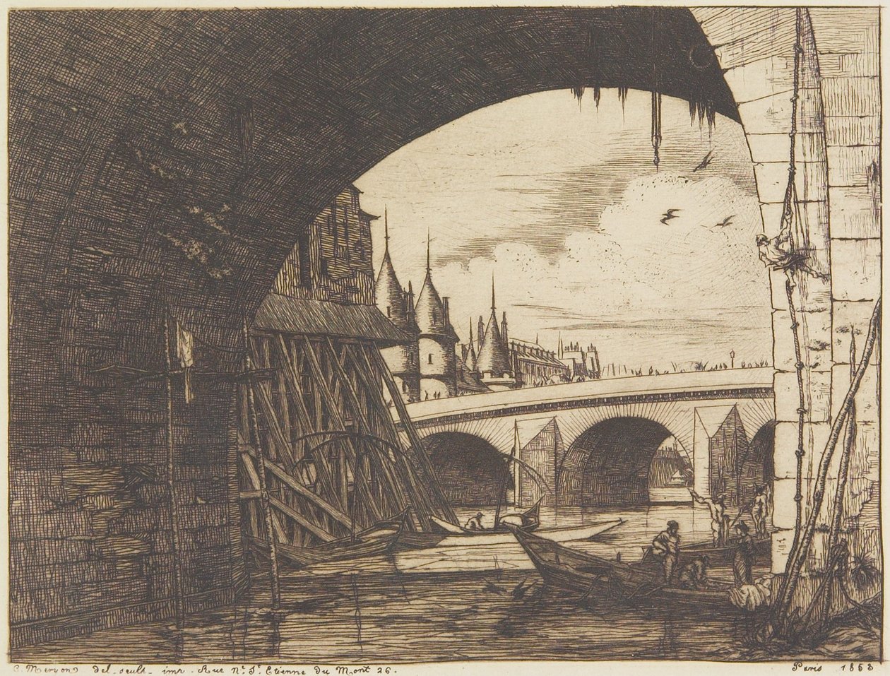 Łuk mostu Notre-Dame autorstwa Charles Meryon