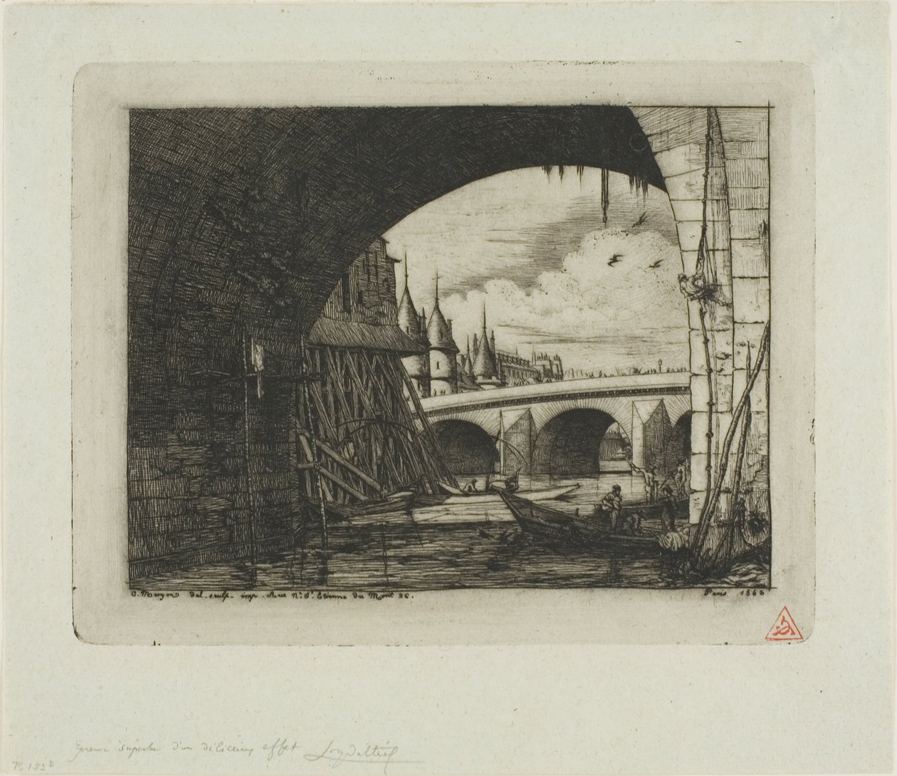 Łuk Pont Notre-Dame, Paryż autorstwa Charles Meryon
