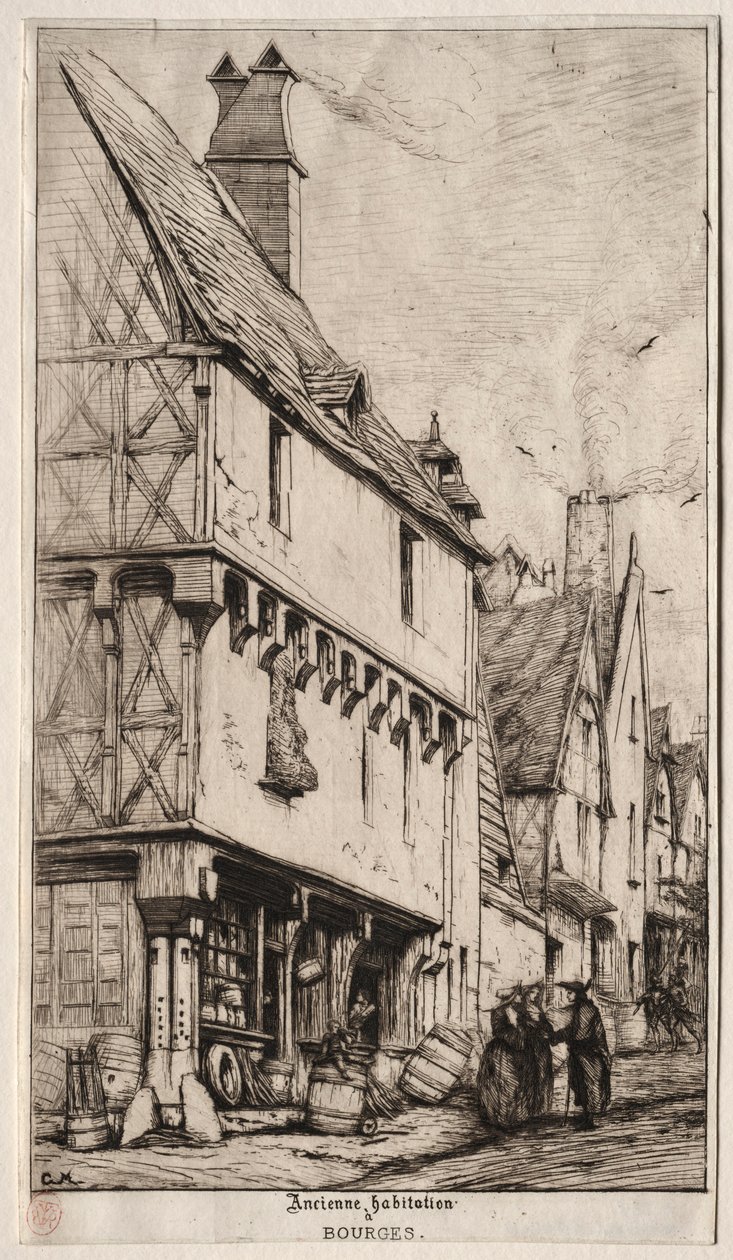 Stary Dom w Bourges, czasami nazywany Domem Muzyków, 1860. autorstwa Charles Meryon