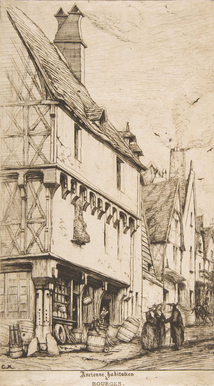 Stary dom lub dom muzyka, Bourges, 1860. autorstwa Charles Meryon