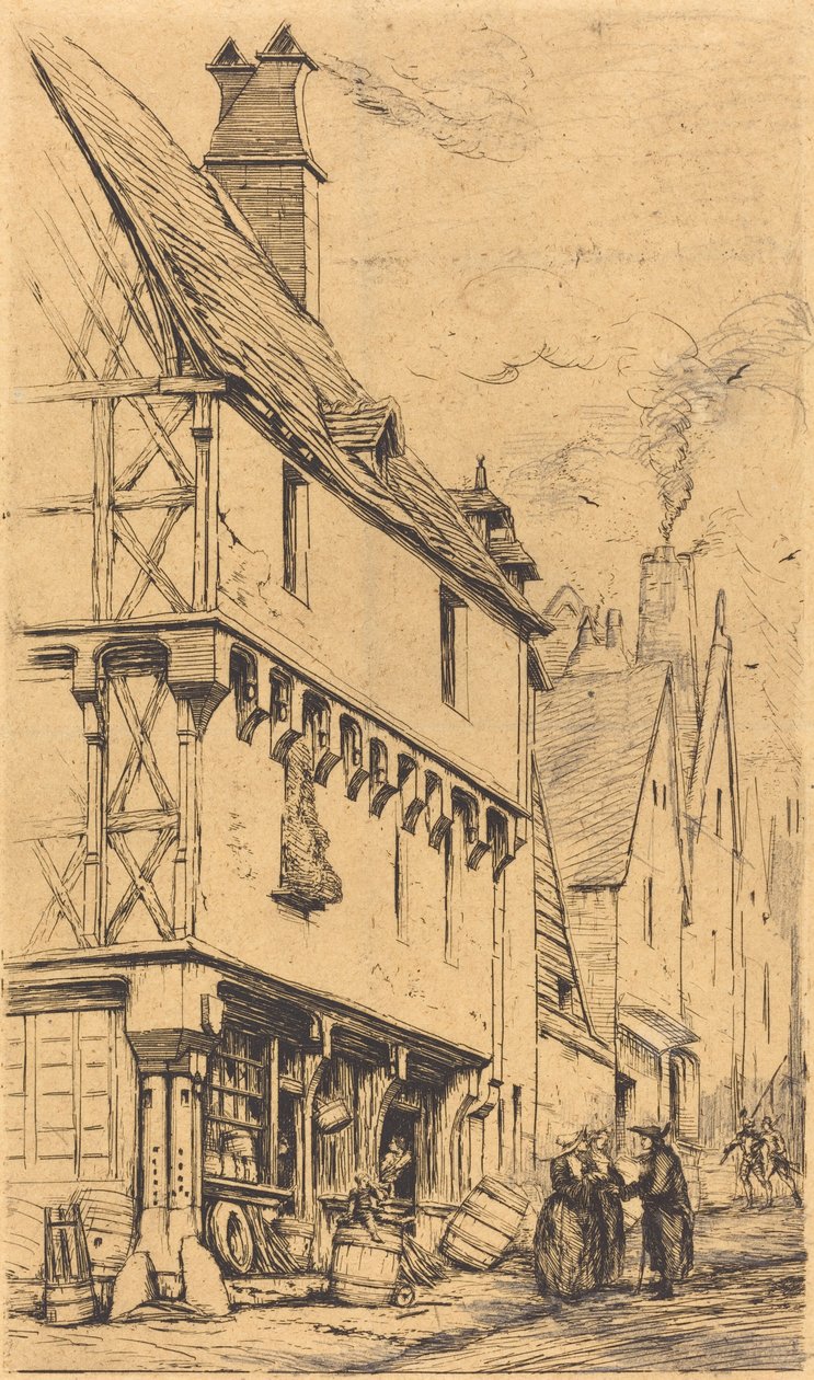 Stary dom w Bourges, zwany "La Maison du Musicien" (Stary Dom w Bourges, Czasem Nazywany "Domem Muzyka") autorstwa Charles Meryon