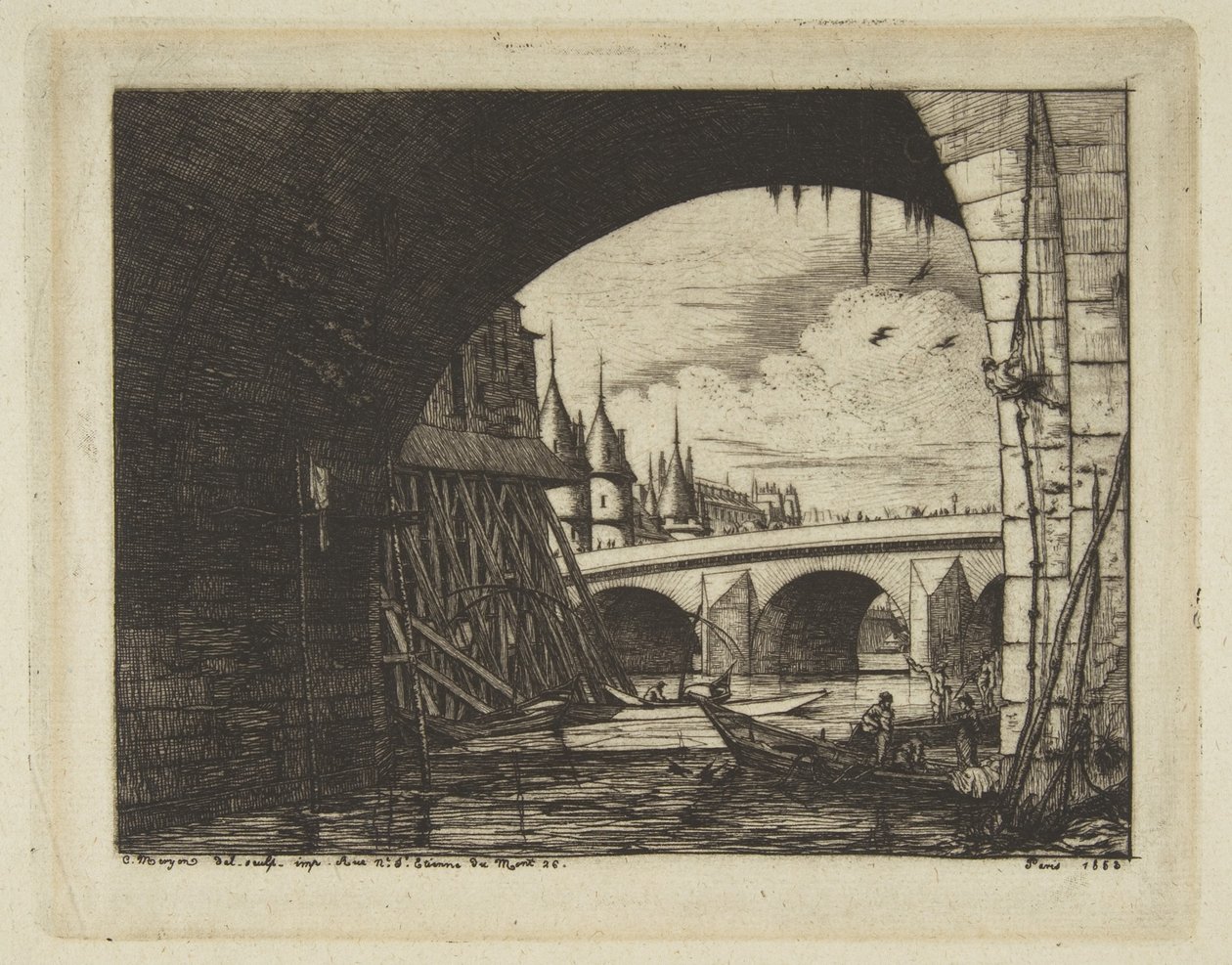 Przejście łukowe, Pont Notre-Dame, Paryż autorstwa Charles Meryon