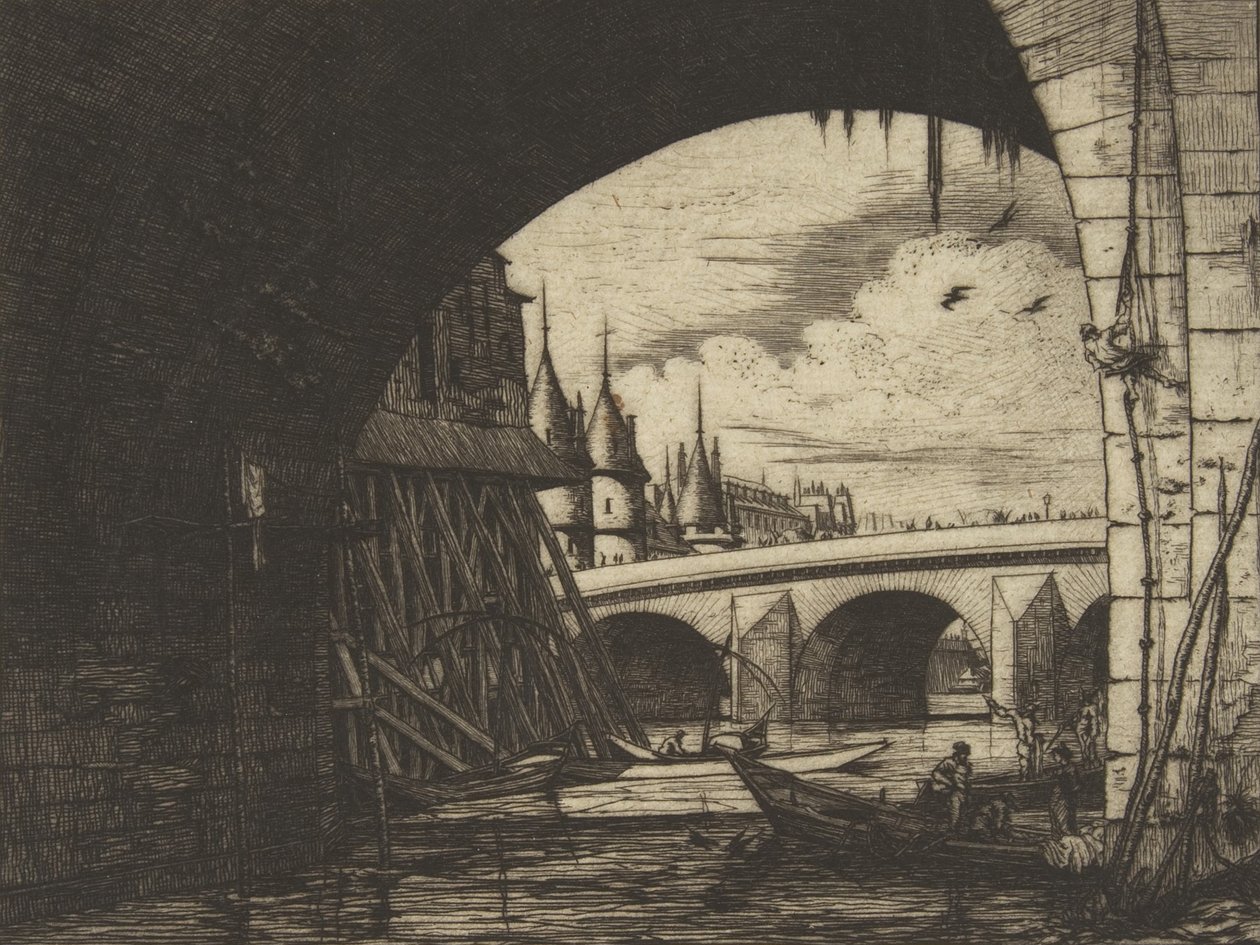 Brama, Pont Notre-Dame, Paryż, 1853. autorstwa Charles Meryon