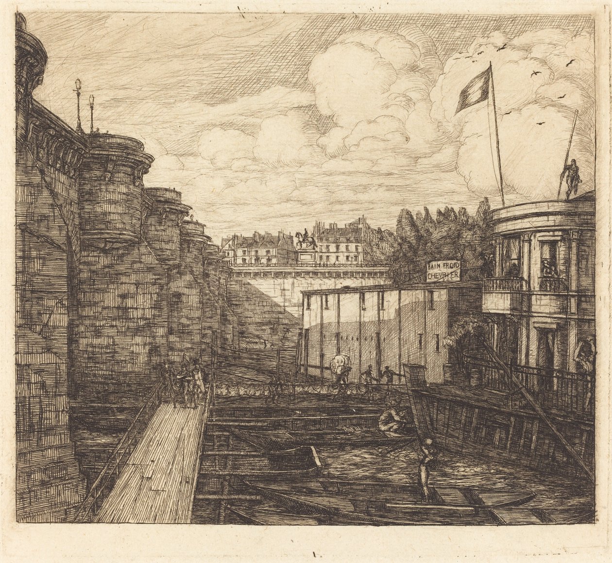 Zakład zimnej łaźni Chevrier, czasami nazywany „łaźnią szkolną”) autorstwa Charles Meryon