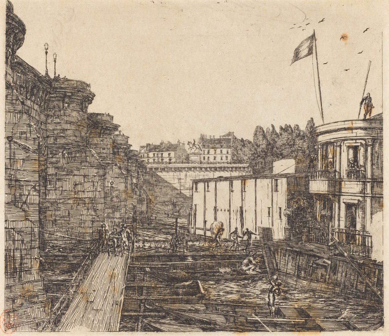 Zakład zimnej łaźni Chevrier, czasami nazywany „łaźnią szkolną”) autorstwa Charles Meryon
