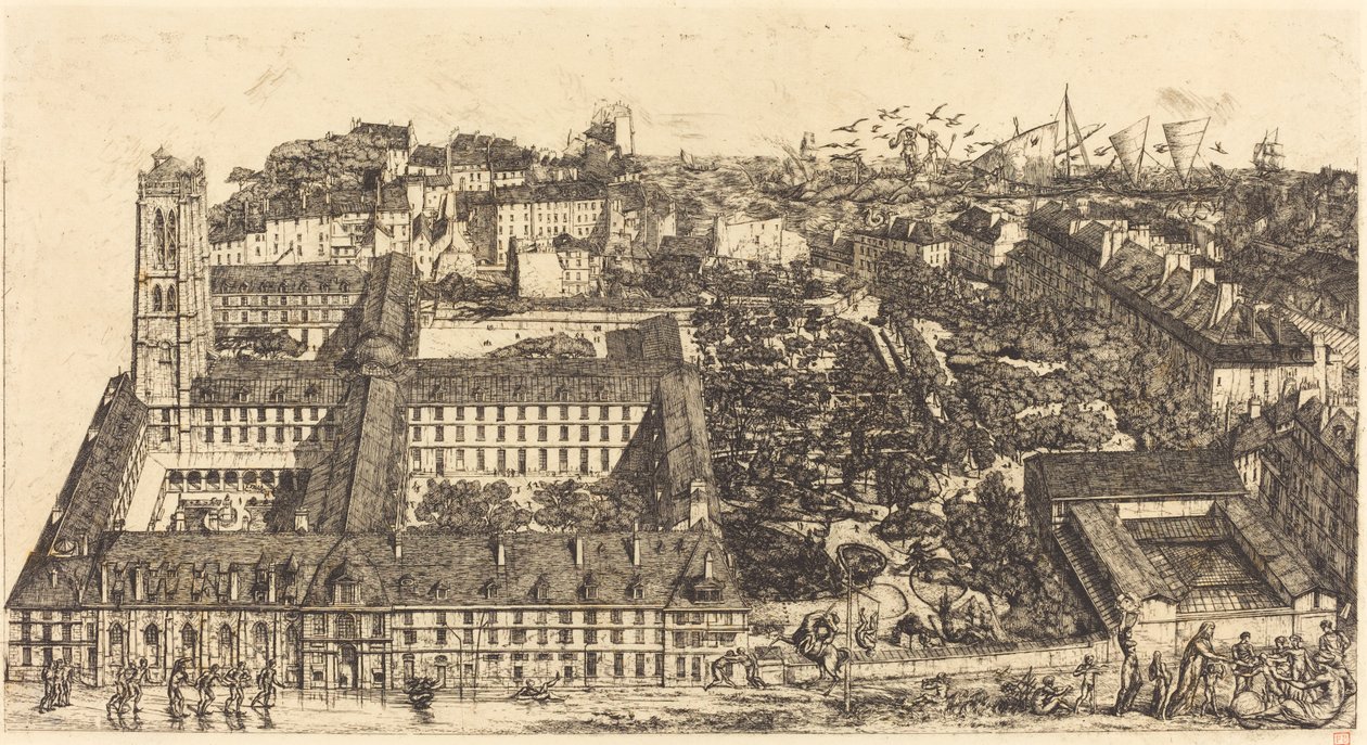 Collège Henri IV, Paryż lub Lycée Napoléon (Henry IV College lub Napoleon School, Paryż) autorstwa Charles Meryon