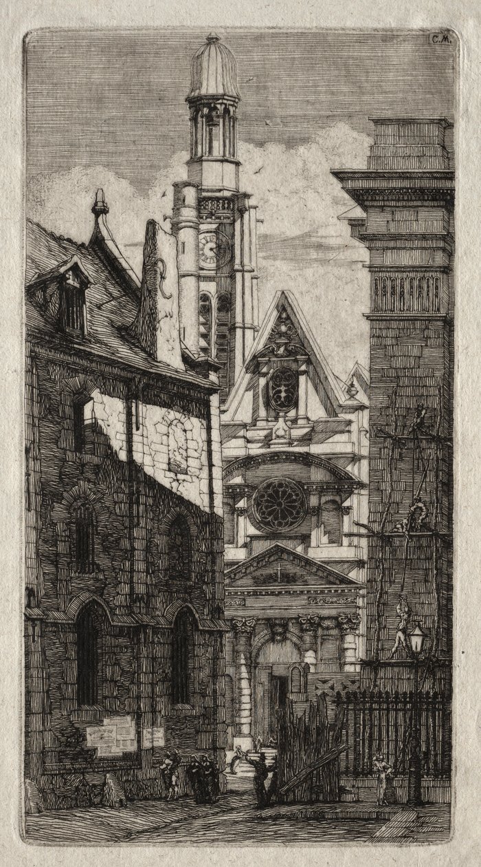 Akwaforty Paryża: Kościół św. Stefana z Góry, 1852. autorstwa Charles Meryon