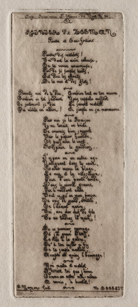 Akwaforty Paryża: Dedykacja dla Reyniera Noomsa, zwanego Zeeman, 1854. autorstwa Charles Meryon