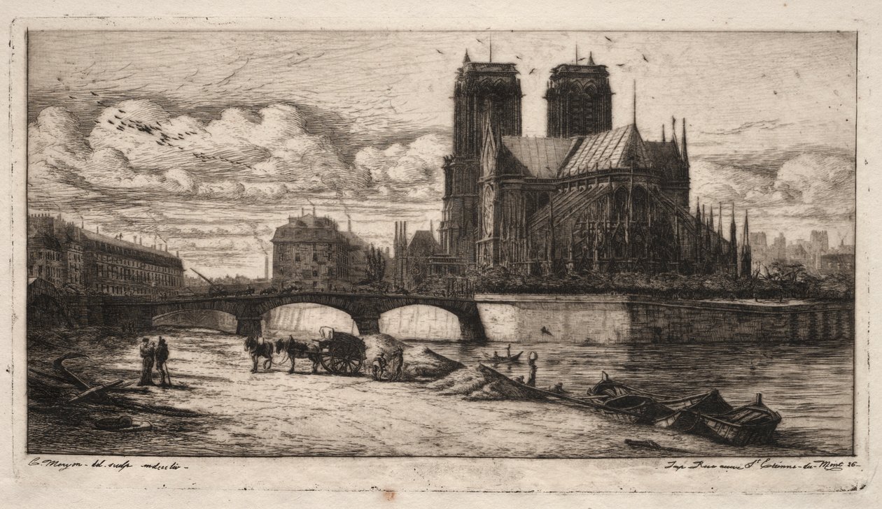 Akwaforty Paryża: apsyda katedry Notre Dame autorstwa Charles Meryon