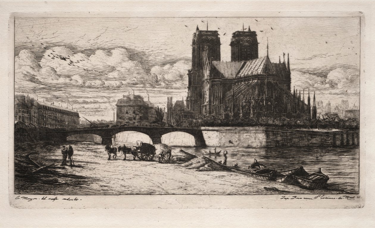 Akwaforty Paryża: Apsyda katedry Notre Dame, 1854. autorstwa Charles Meryon