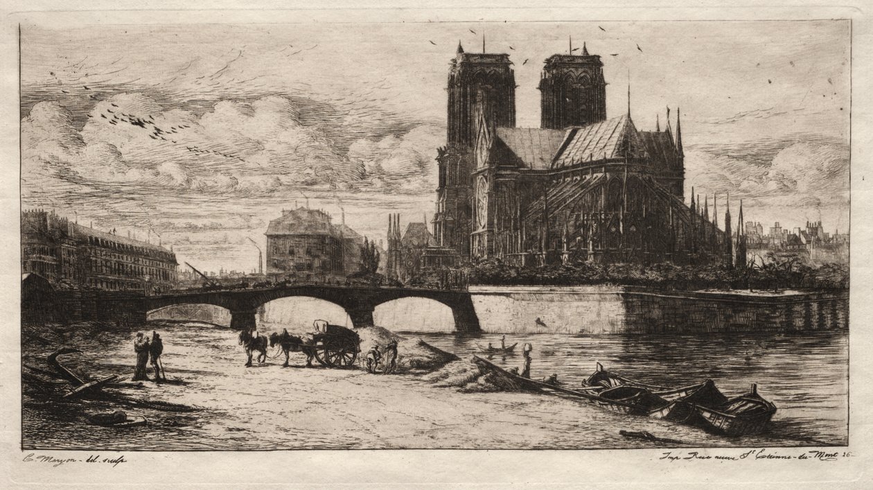 Akwaforty Paryża: Apsis katedry Notre Dame autorstwa Charles Meryon