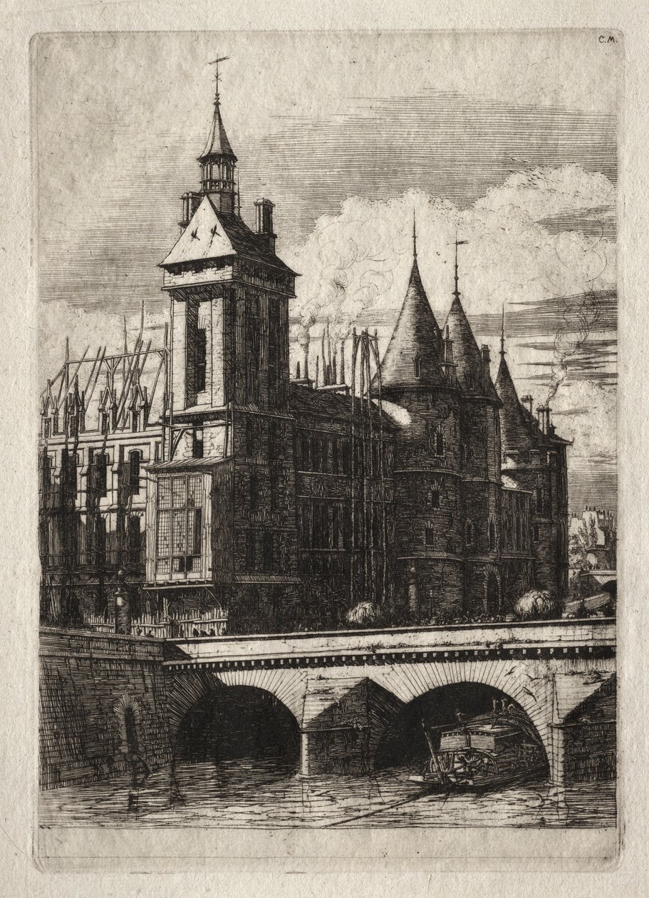Akwaforty Paryża: Wieża zegarowa, 1852. autorstwa Charles Meryon