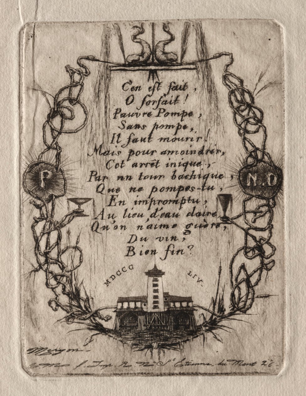 Akwaforty Paryża: Pompa Notre Dame, mały talerz, 1854. autorstwa Charles Meryon