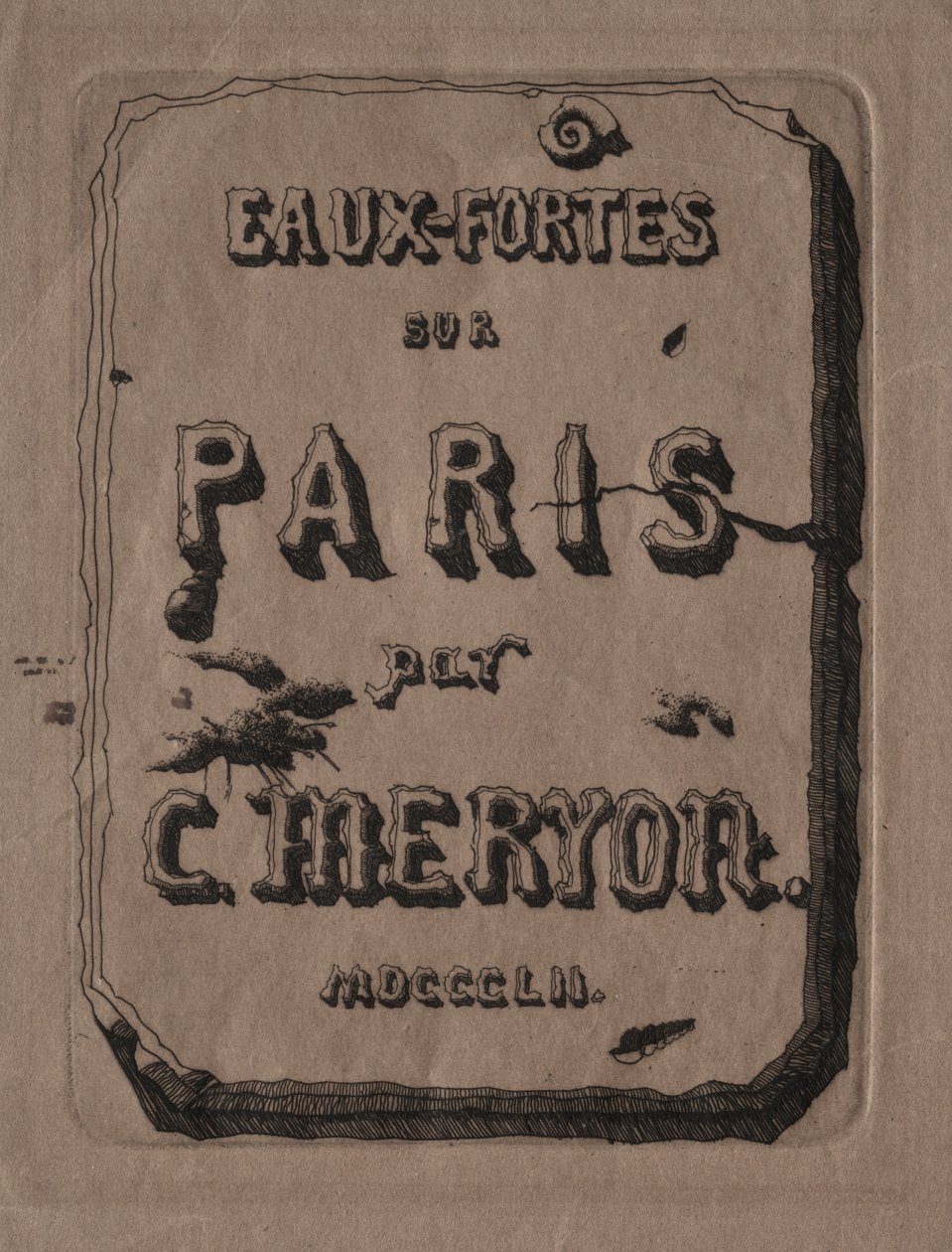 Akwaforty Paryża: Strona tytułowa, 1852. autorstwa Charles Meryon