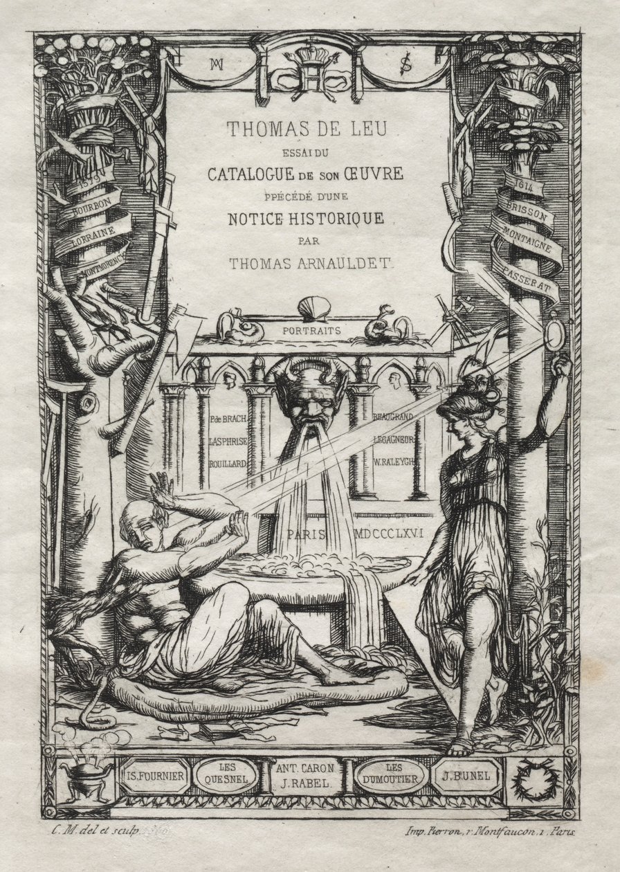 Frontyspis do katalogu rycin Thomasa de Leu, 1866. autorstwa Charles Meryon