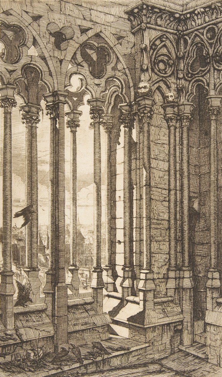 Galeria, Katedra Notre-Dame, Paryż, 1853. autorstwa Charles Meryon