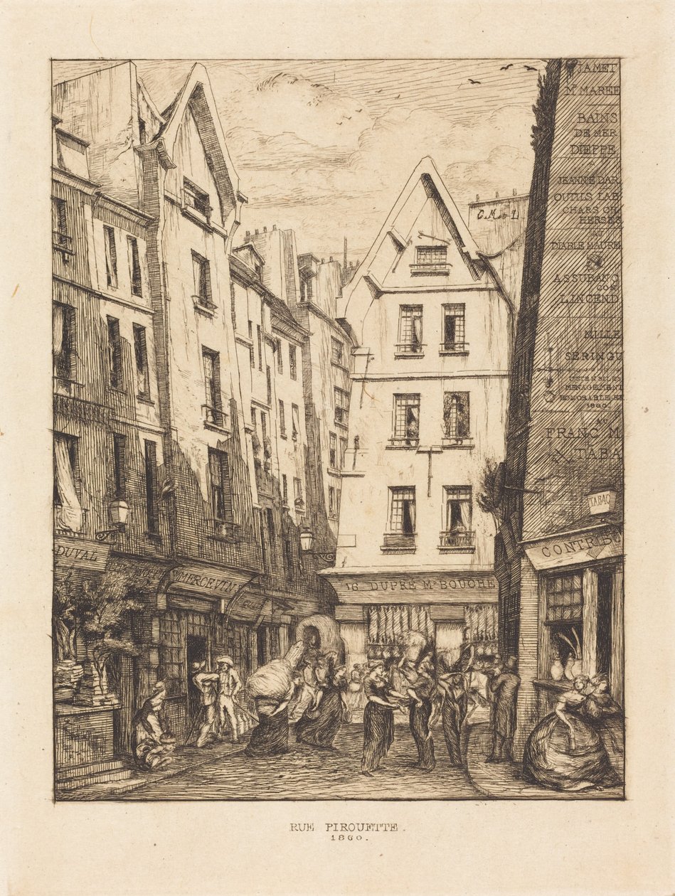 Ulica Pirouette w pobliżu hal targowych, Paryż (Pirouette Street, Near the Markets, Paris) autorstwa Charles Meryon