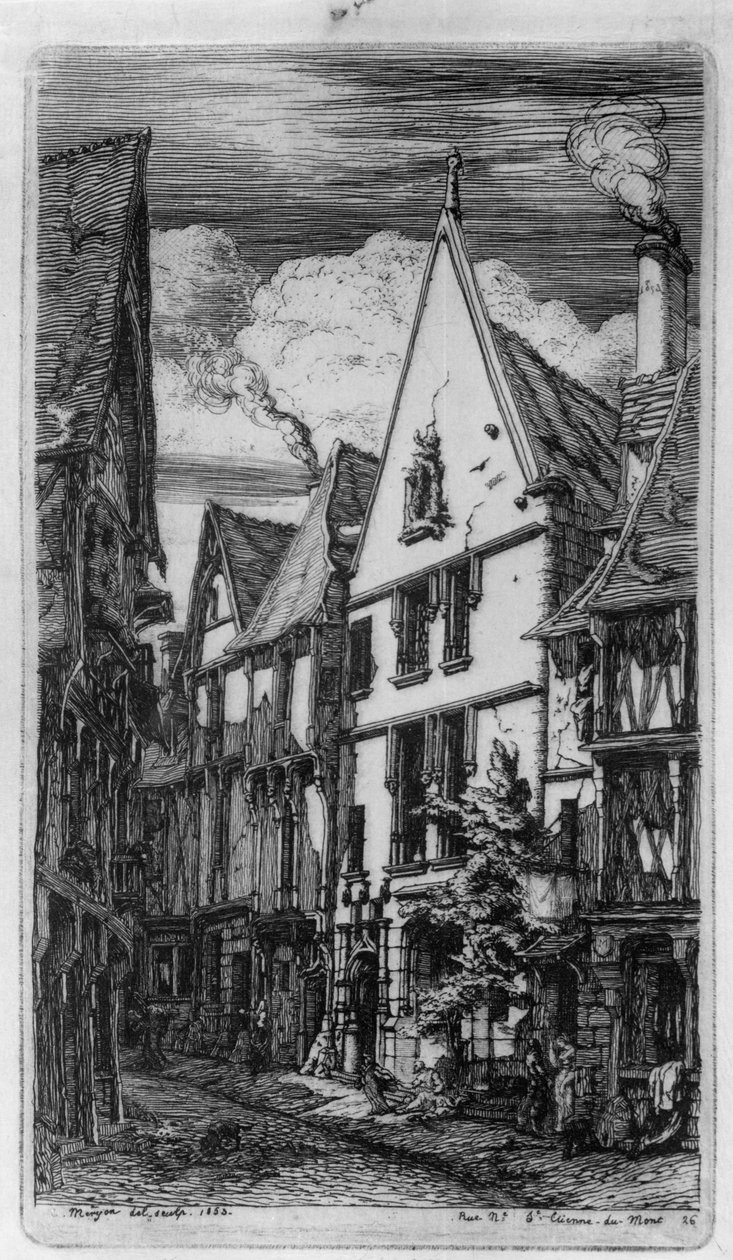 Ulica Rue des Toiles w Bourges autorstwa Charles Meryon