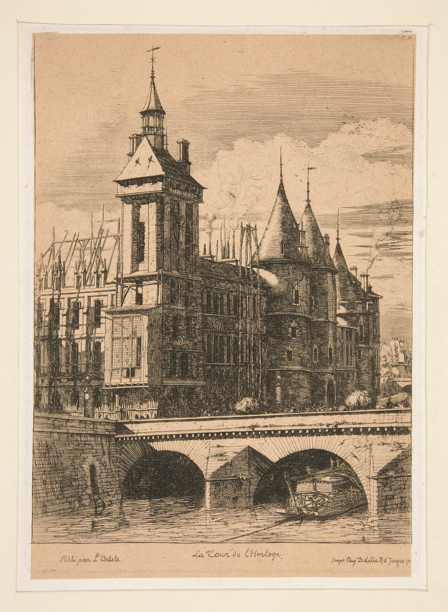 Wieża zegarowa, 1852 r. autorstwa Charles Meryon