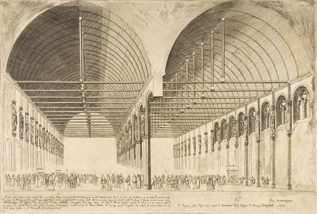 Salle des Pas-Perdus w dawnym Pałacu Sprawiedliwości Przedsionek Pałacu Sprawiedliwości, 1855. autorstwa Charles Meryon