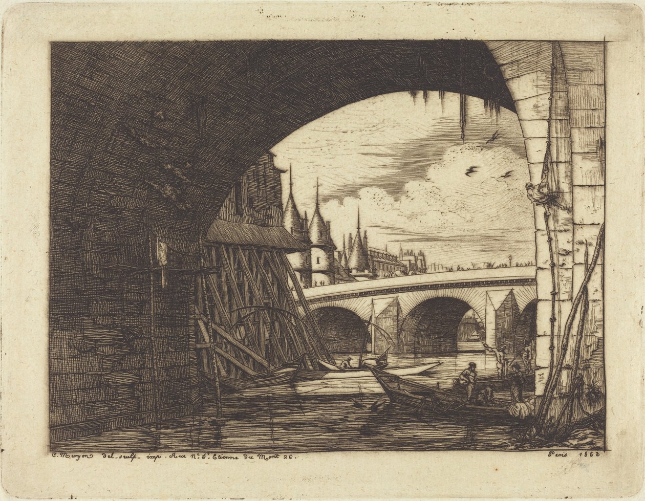 Łuk mostu Notre-Dame w Paryżu (Łuk mostu Notre-Dame w Paryżu) autorstwa Charles Meryon