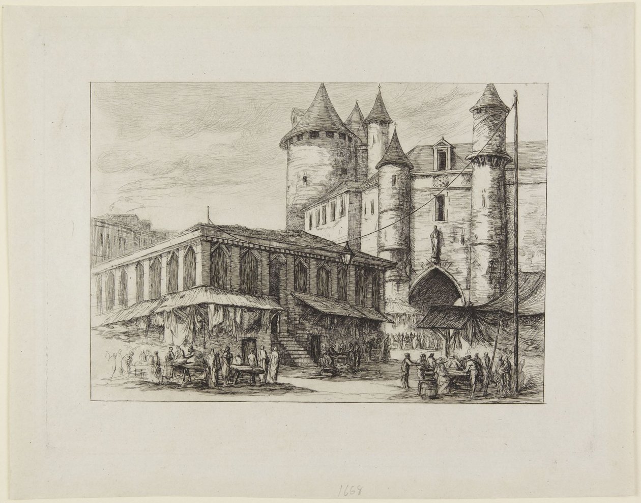Le Grand Châtelet około 1780 roku autorstwa Charles Meryon