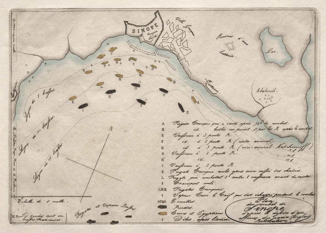 Mapa bitwy pod Synopą, 1853. autorstwa Charles Meryon