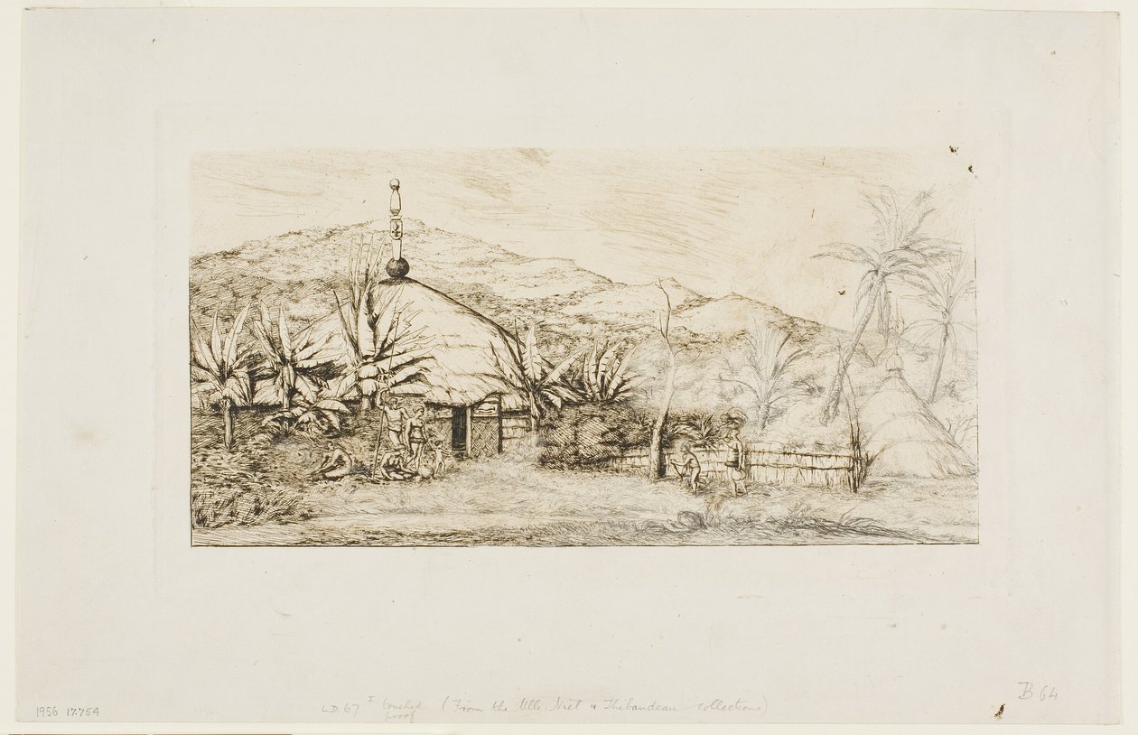 Nowa Kaledonia: Duża chata tubylców na drodze z Balade do Puépo, 1845 autorstwa Charles Meryon