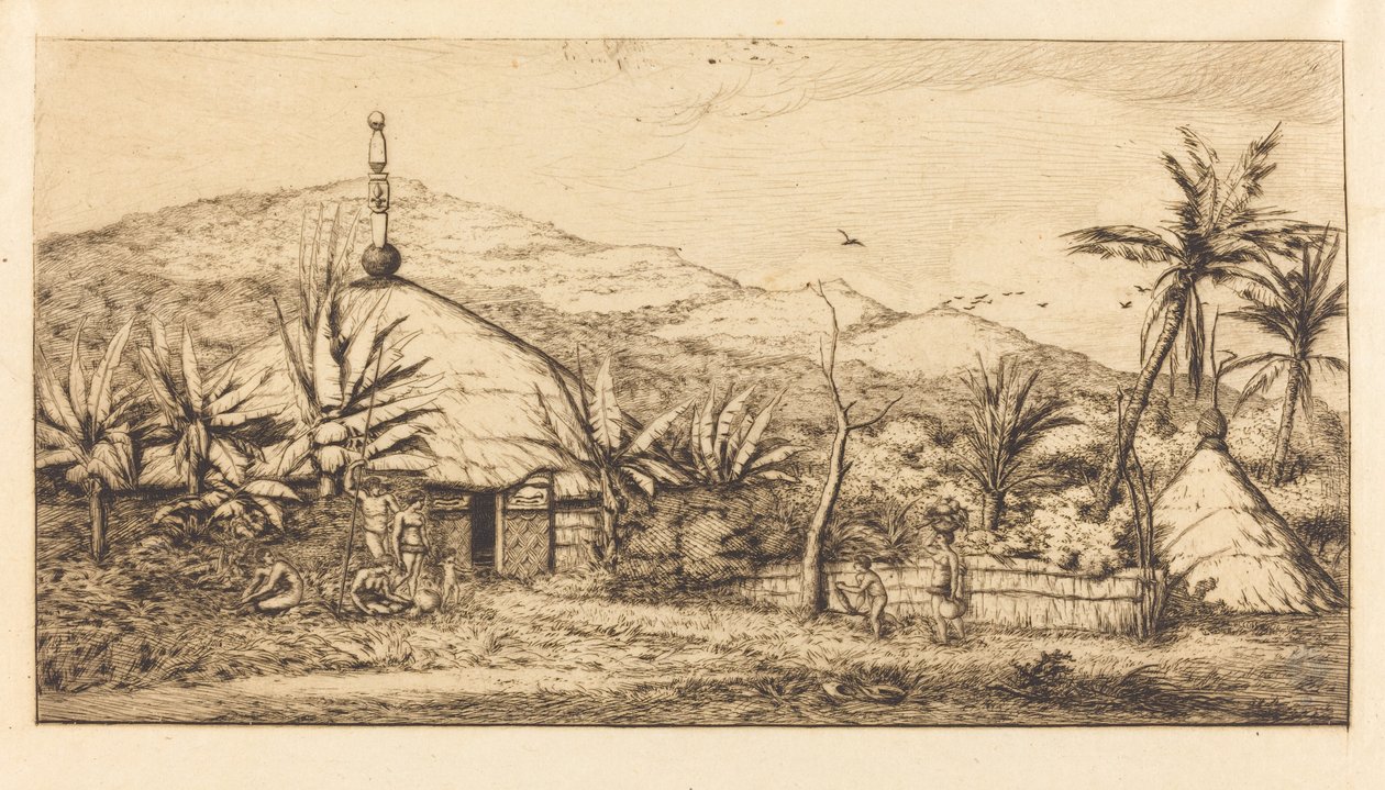 Nowa Kaledonia: Duża rdzenna chata na drodze z Ballade do Poebo, 1845 (Nowa Kaledonia: Duża rdzenna chata na drodze z Balade do Puebo, 1845) autorstwa Charles Meryon