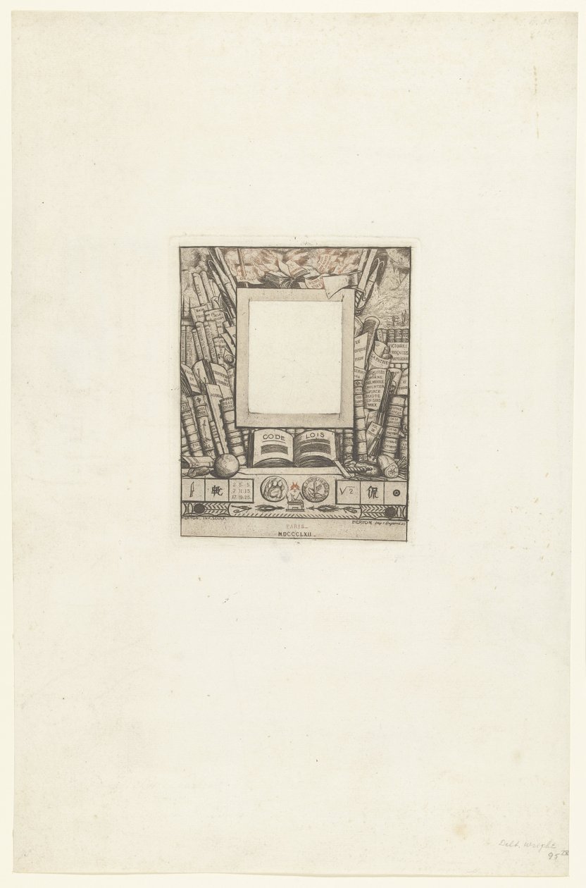 Omlijsting voor portret van Armanda Guéraud Projekt oprawy do portretu Armanda Guérard autorstwa Charles Meryon