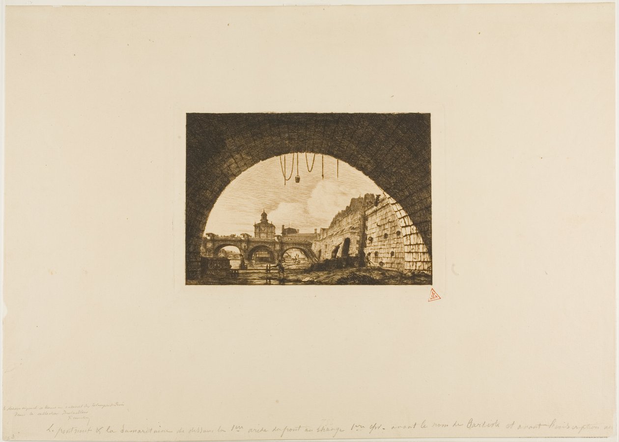 Pont-Neuf i Samarytanka widziane spod pierwszego łuku Pont-au-Change, Paryż autorstwa Charles Meryon