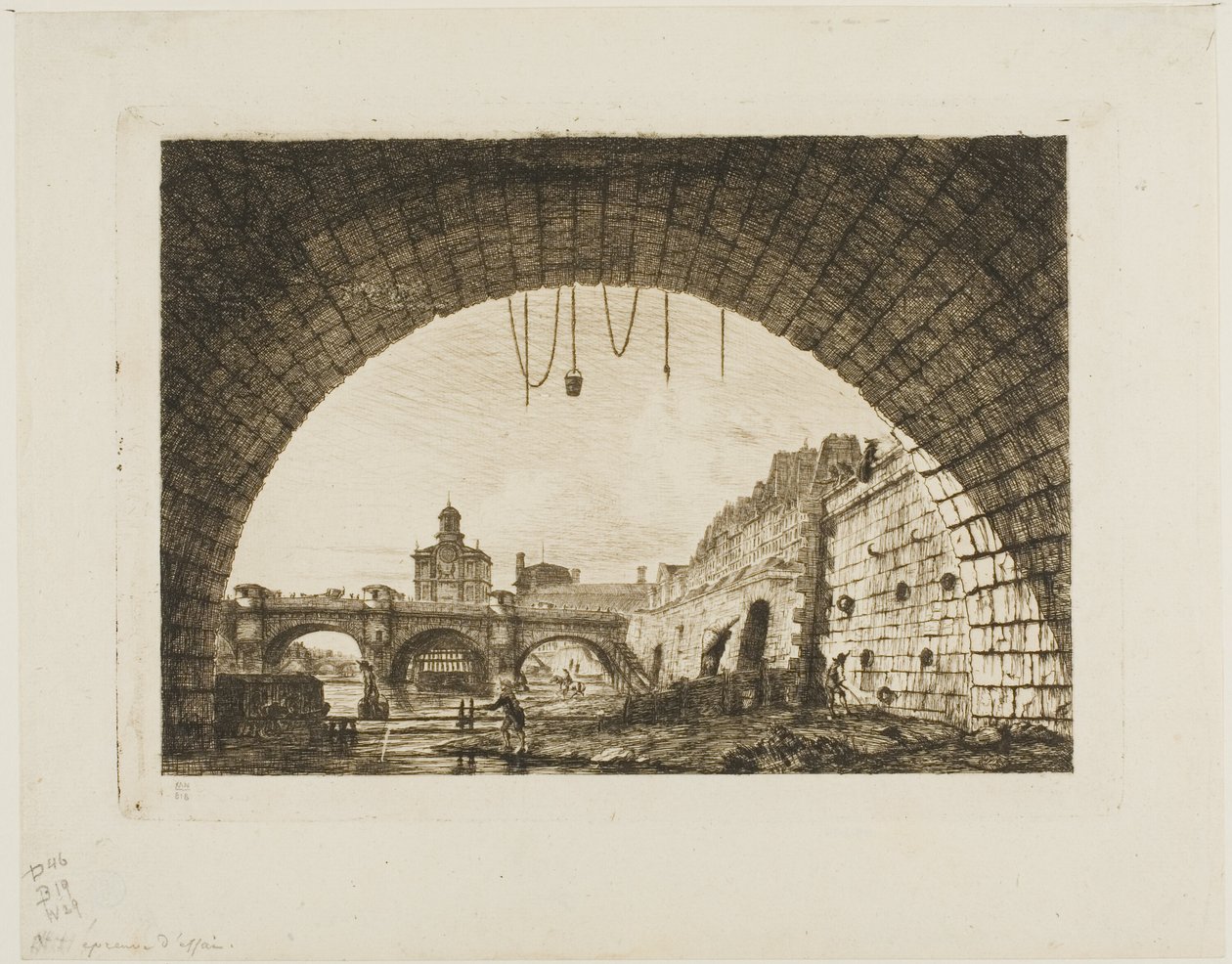 Pont-Neuf i Samarytanka widziane spod pierwszego łuku Pont-au-Change, Paryż autorstwa Charles Meryon