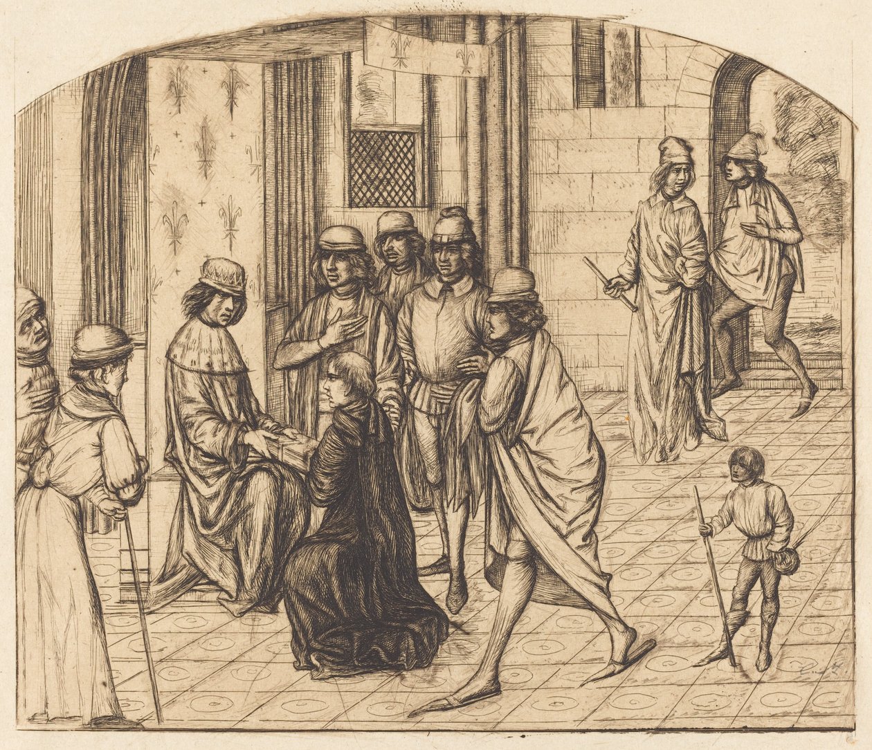 Prezentacja Valère Maxime królom Ludwikowi XI (drukarz Valerius Maximus przedstawiany królowi Ludwikowi XI) autorstwa Charles Meryon